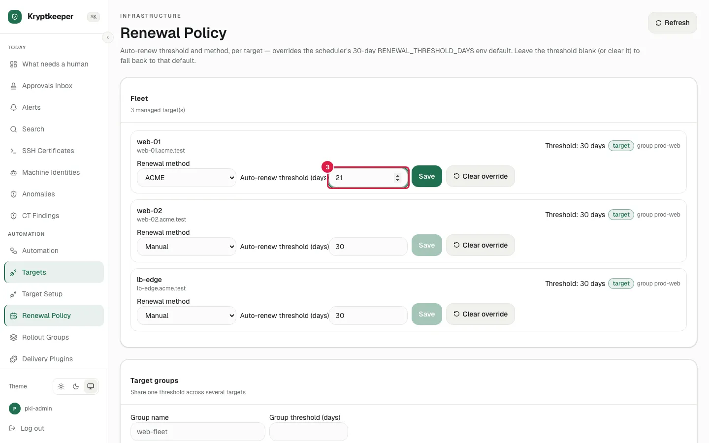 Fill web-01 auto-renew threshold days with "21"